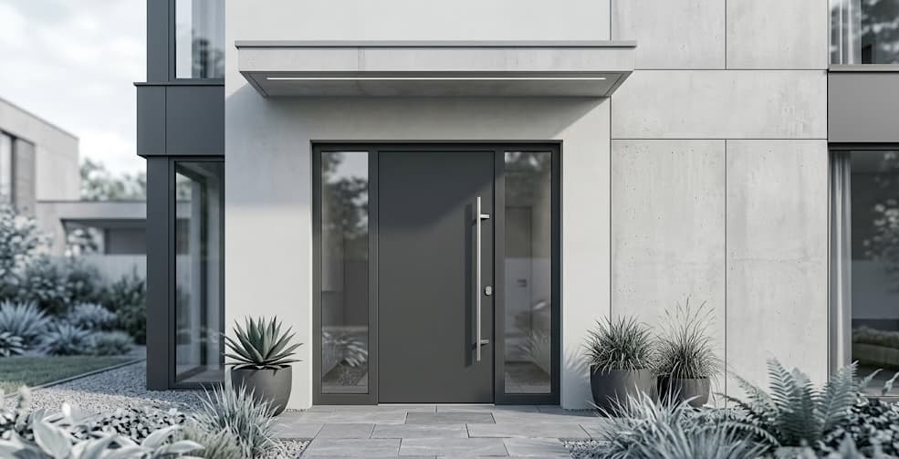 Moderne Haustür anthrazit mit Seitenteilen